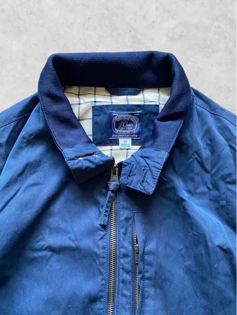 J. Crew Men Harrington Jacket M Regular Fit Navy Blue Cotton Blend Full Zip
